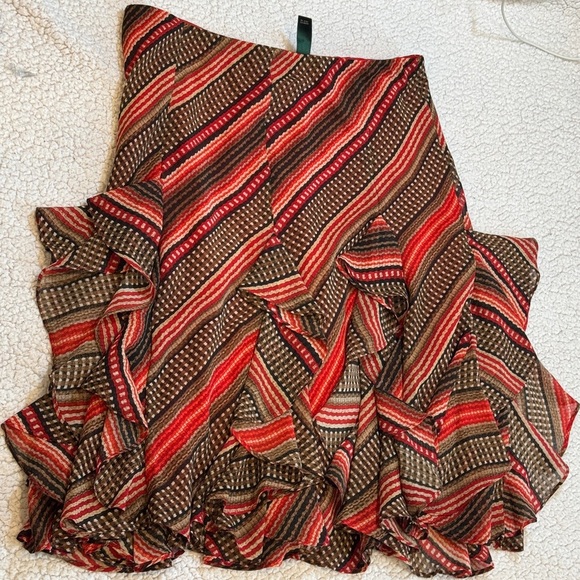 Lauren Ralph Lauren Women's Patterned Ruffled Georgette Skirt sz Small red brown - Picture 8 of 12